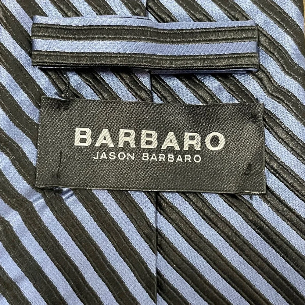 Barabaro Silk‎ Striped Hand Made Necktie Blue Black Men Formal